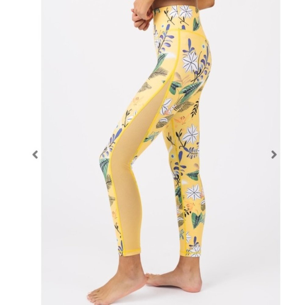 Zyia Active Yellow Floral Reflective Light Tight Hi-Rise Leggings 8-10